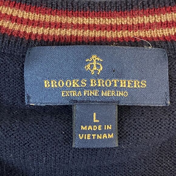 Brooks Brothers Merino Wool Sweater Vest Men's L Blue V-Neck Knit Quiet Luxury - Picture 3 of 5
